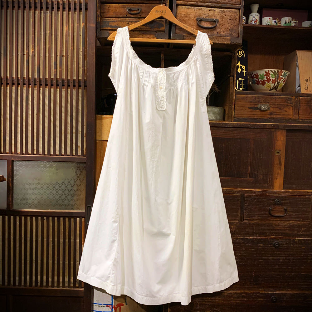 アンティーク フレンチコットン ノースリーブ ワンピース ナイトドレス【20's~30's】Antique French Cotton No  Sleeve Onepiece Night Dress